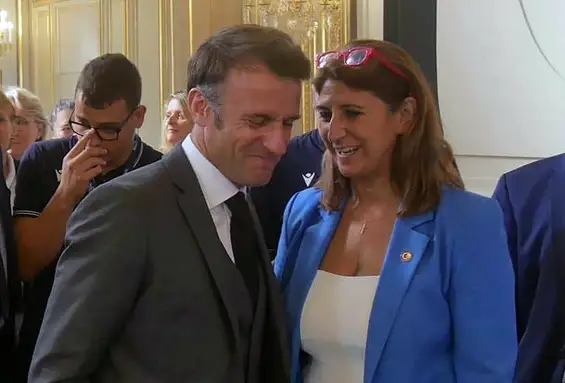 Emmanuel Macroavec Sandrine Chaix, Global Games 2023, Les médaillés Français seront reçu à l'Elysée par Emmanuel Macron